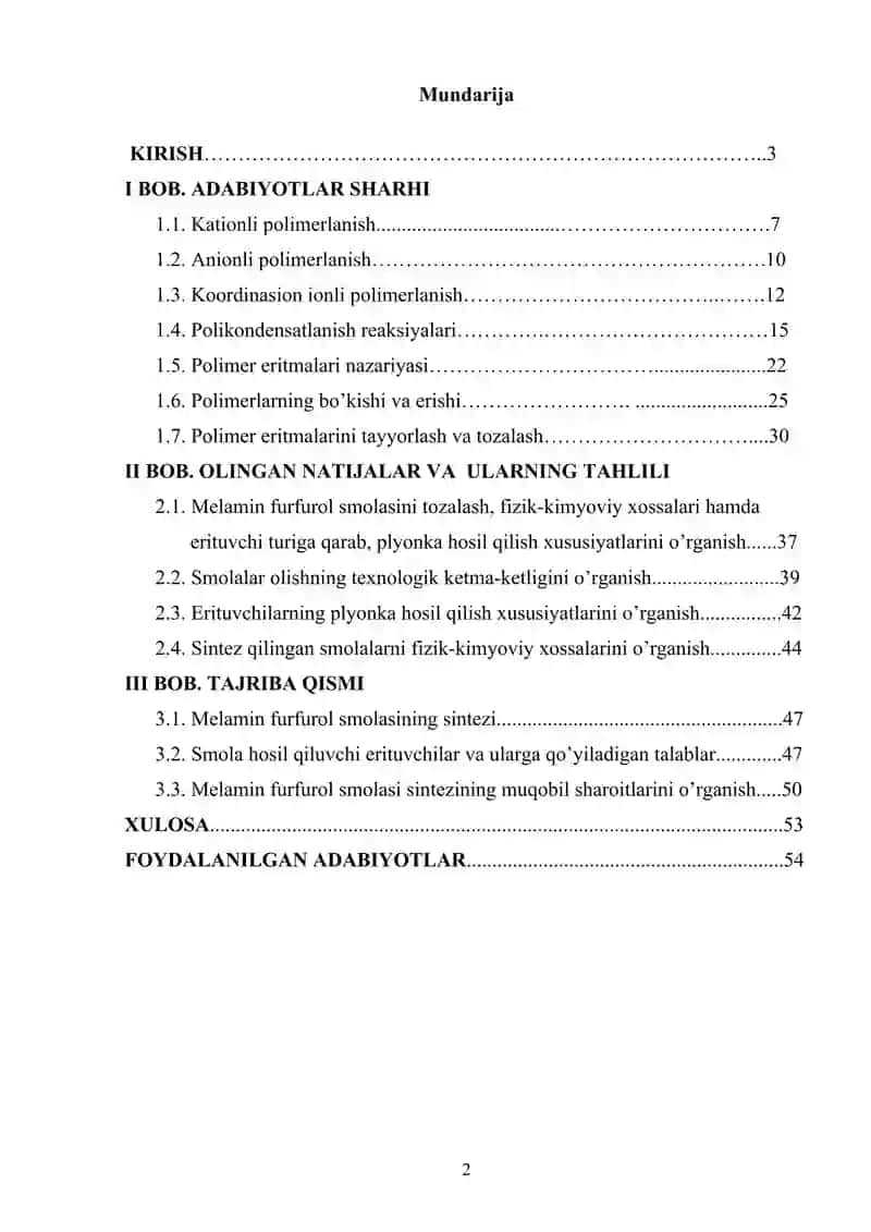 Melamin furfurol smolasini olish va xossalarini o’rganish 2