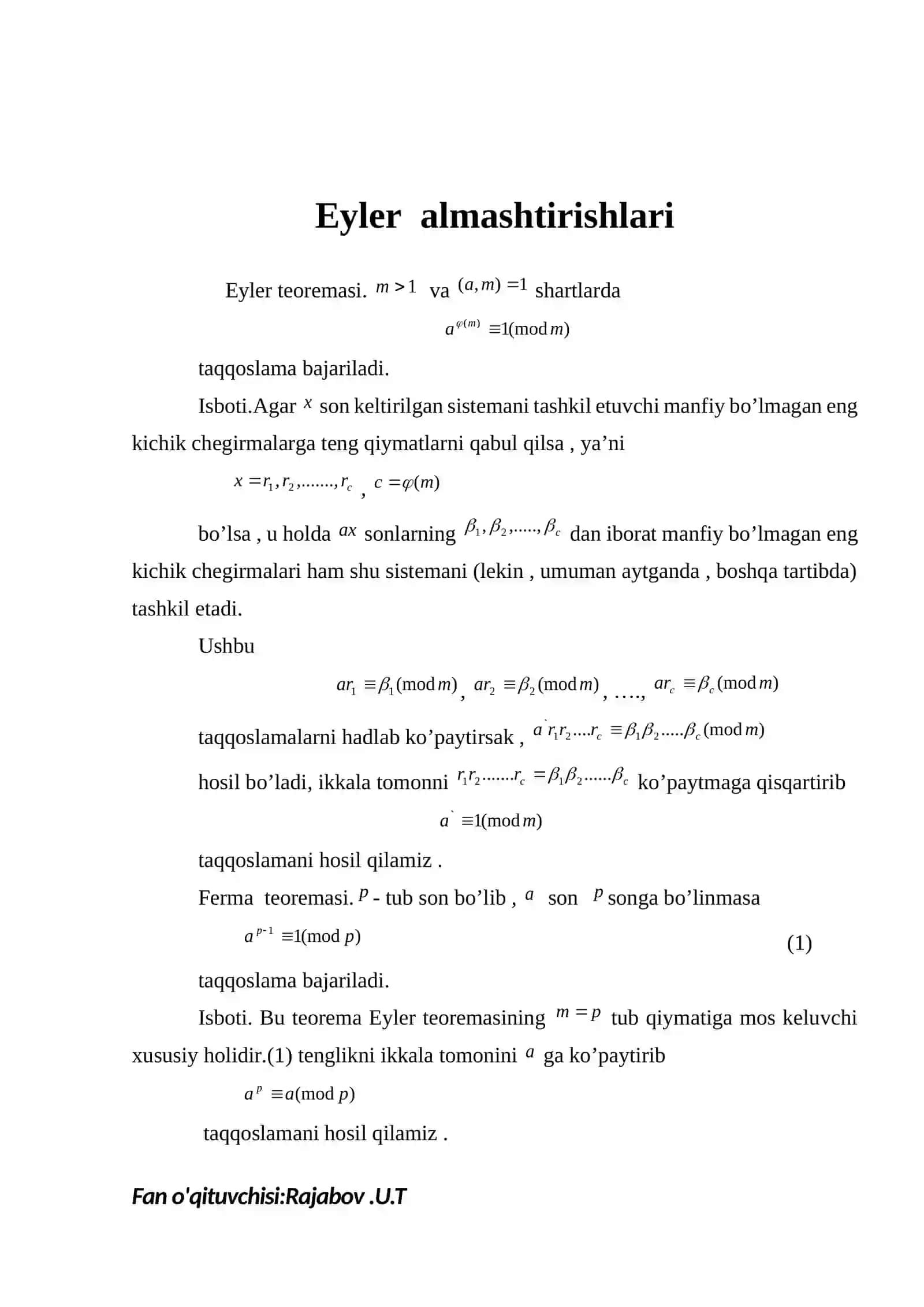 Eyler almashtirishlar 2