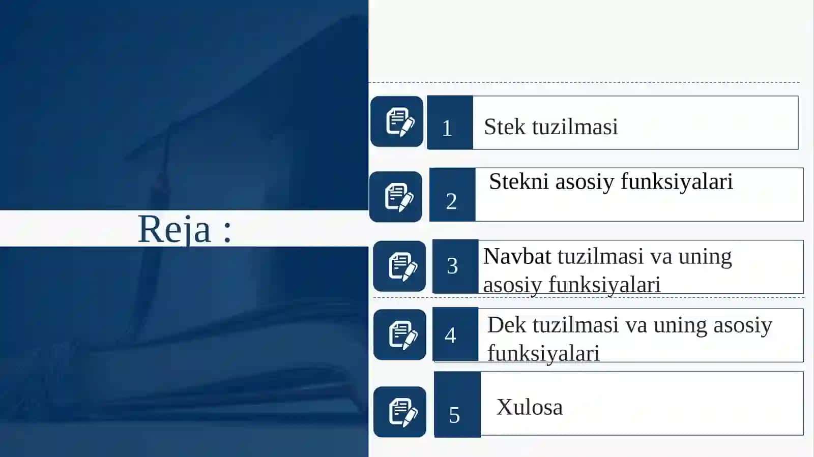 Navbat, Stek va Dek tuzilmalar 2