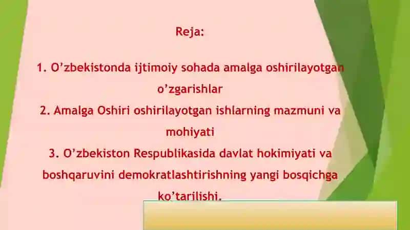 O‘zbekistonda ijtimoiy sohada amalga oshirilayotgan o‘zgarishlar 2
