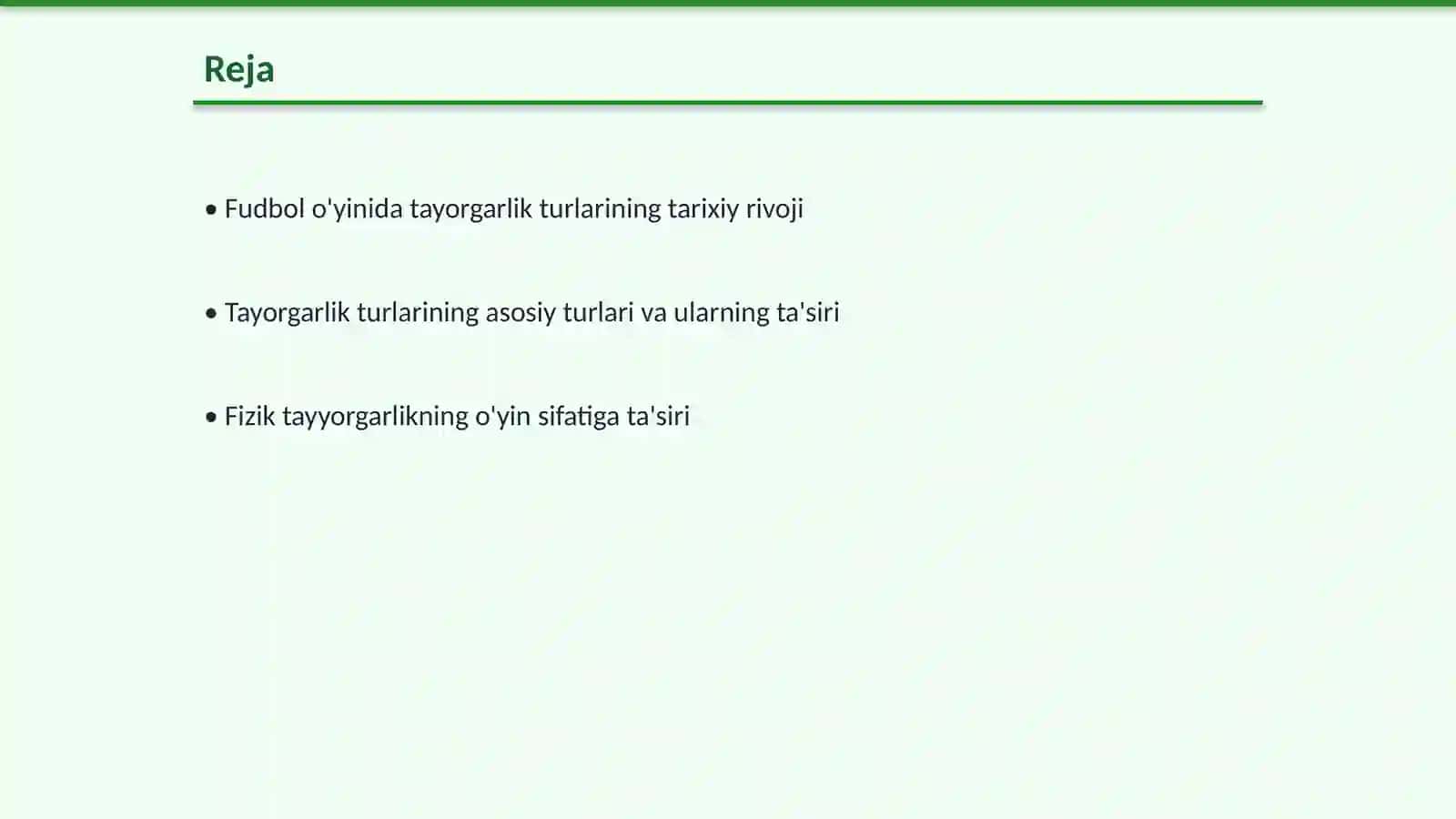 Fudbol òyinida tayorgarlik turlaringing òrni va ahamiyati 2
