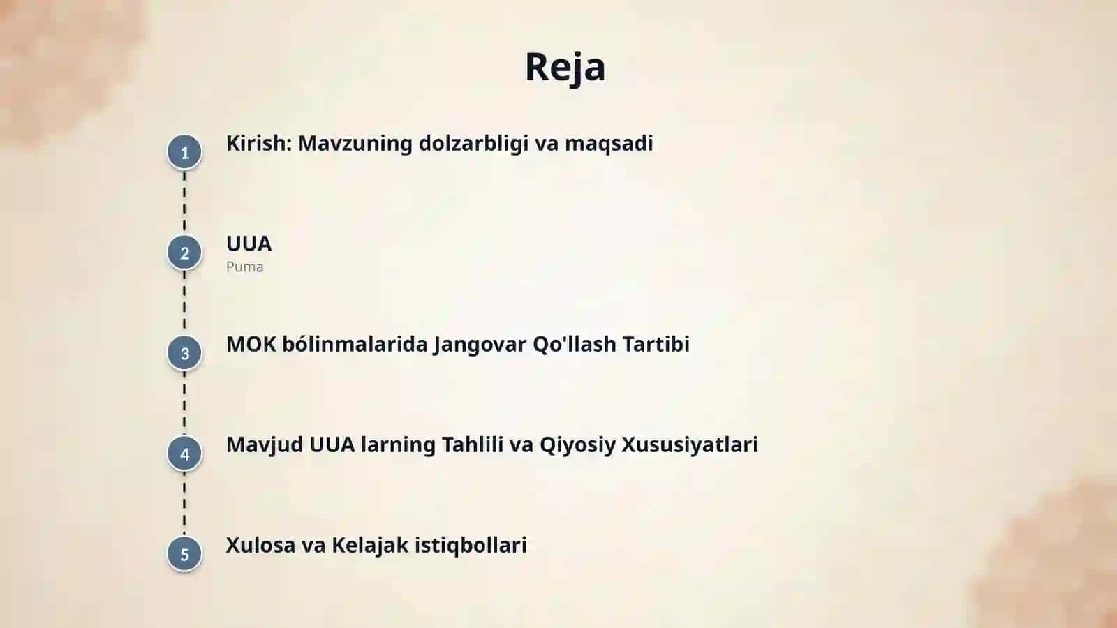 MOK bólinmalarida mavjud UUA móljallanishi, taktik-texnik tavsifi va jangovor qóllash tartibi (Puma). 2