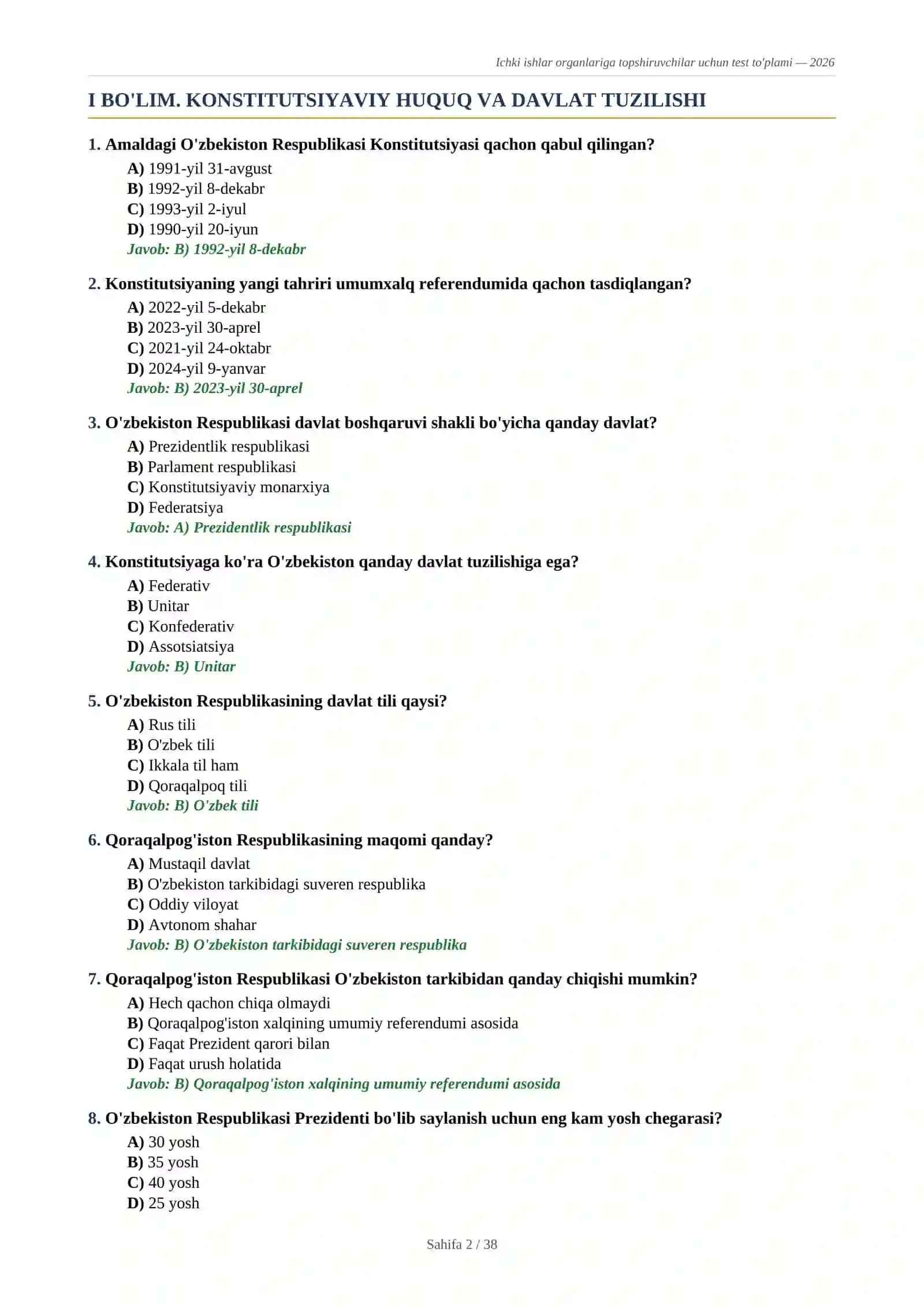 Ichki ishlar test yangi javoblari bilan 2