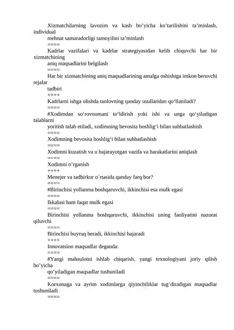 Personalni boshqarish fanidan test savollari 2