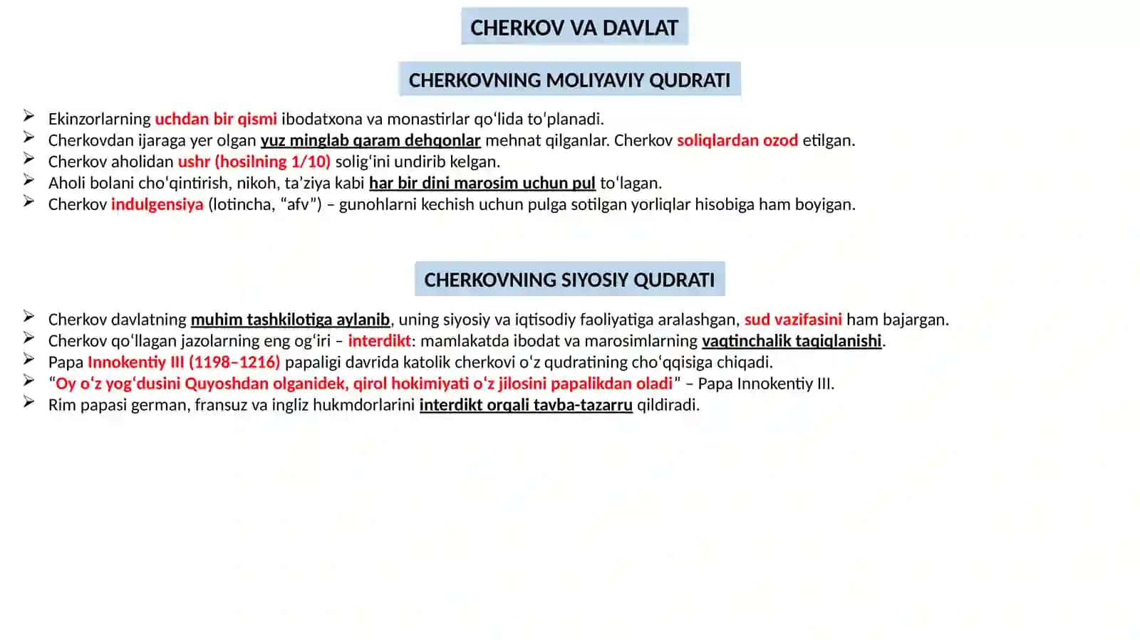 Oʻrta asrlarda xristian olamida sodir boʻlgan oʻzgarishlar 2