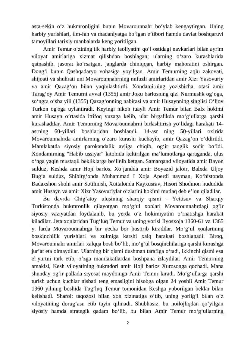 Amir Temur buyuk davlat arbobi Referat 2