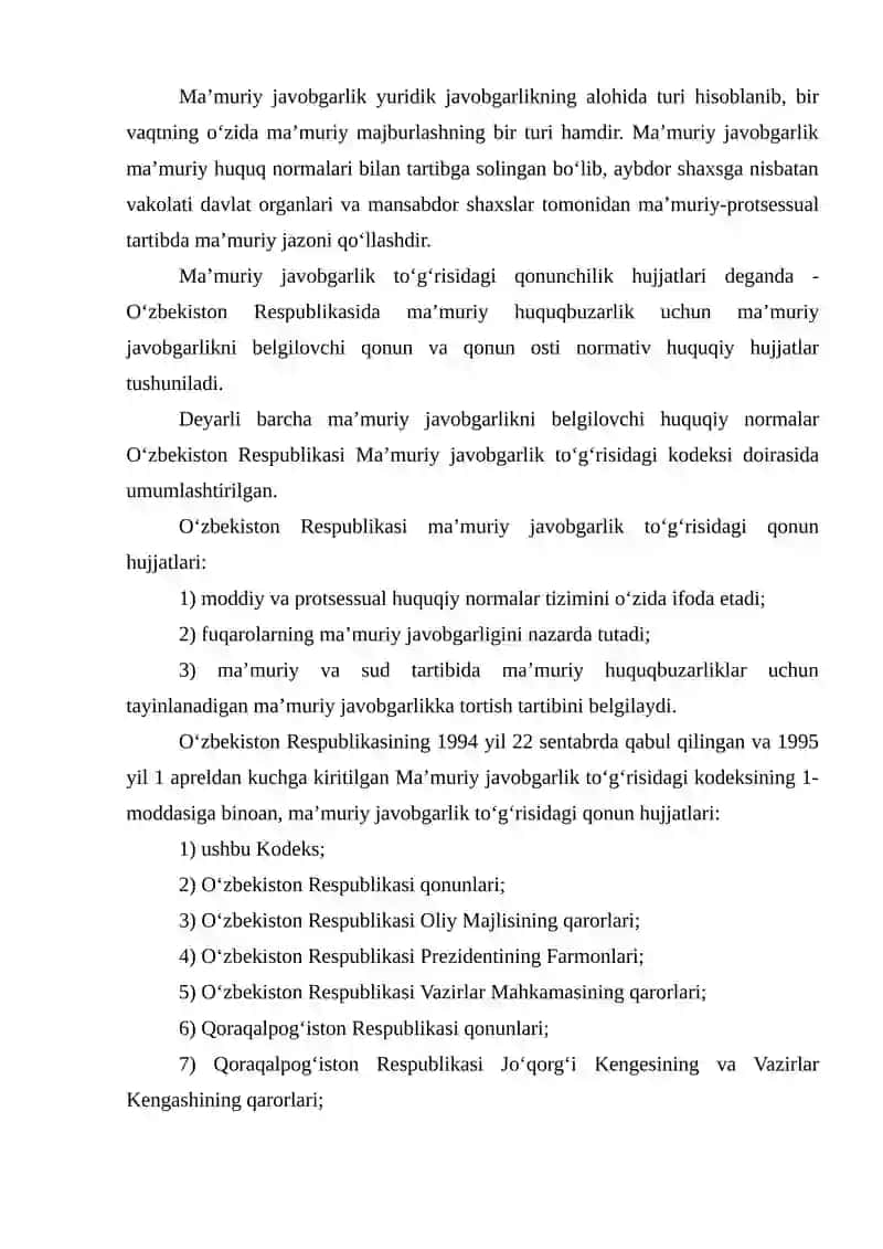 Ma’muriy Javobgarlik to‘g‘risidagi Qonun Hujjatlari 2