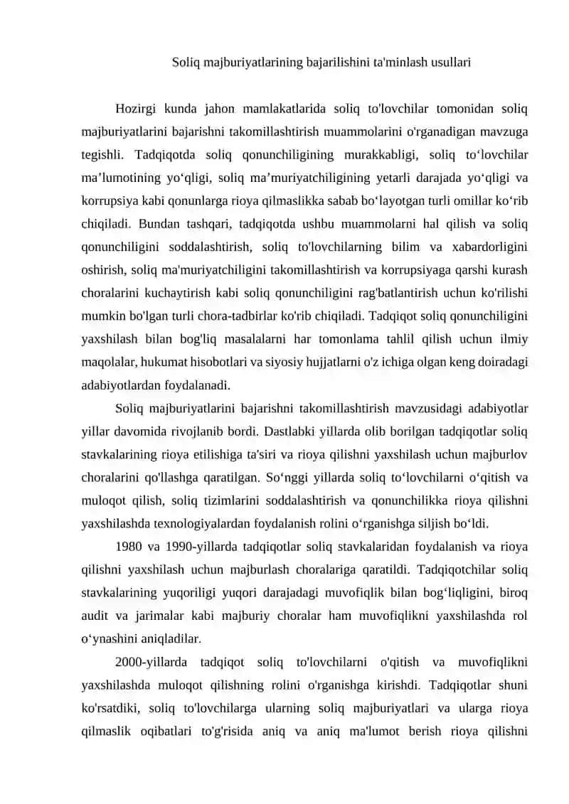 Soliq majburiyatlarining bajarilishini ta'minlash usullari 2