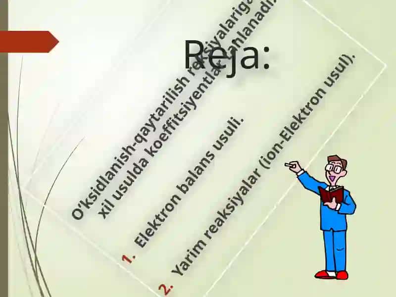 Oksidlanish-qaytarilish reaksiyalarini yarimreaksiya usuli bilan tenglash 2