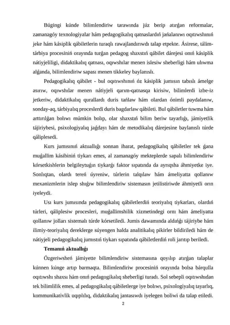 Pedagogikalıq qábilettiń tiykarǵı túrleri 2