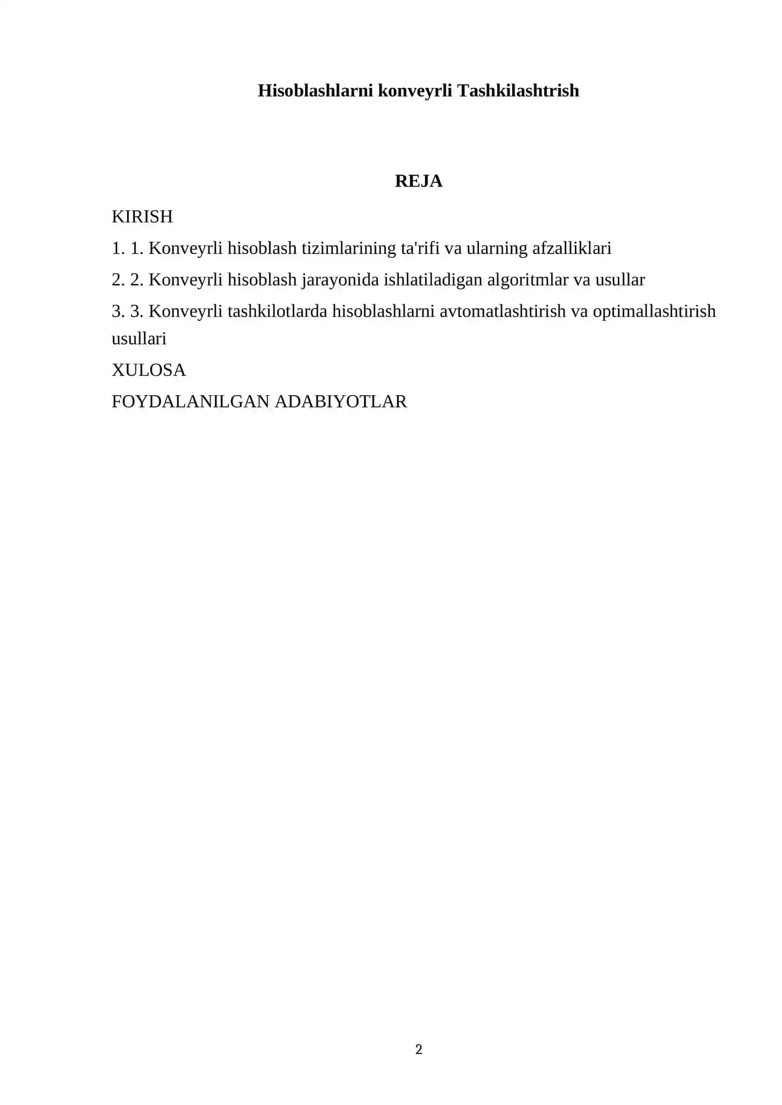 Hisoblashlarni konveyrli Tashkilashtrish 2