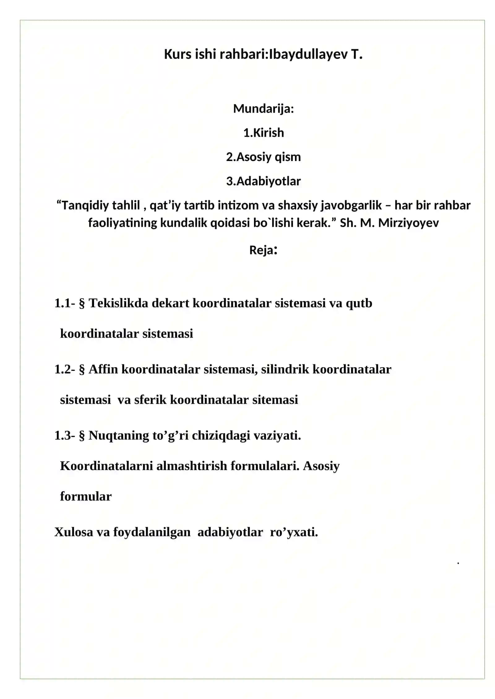 Tekislikda turli kordinatalar sistemalari va ularni almashtirish 2