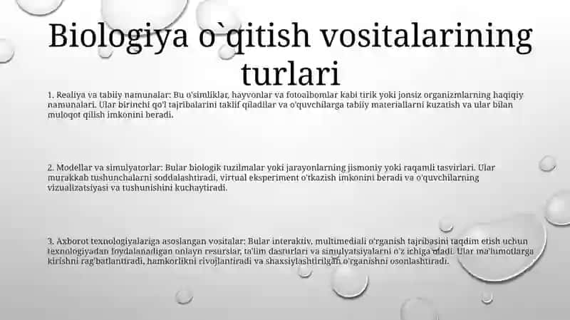 Biologiya OʻQitish Vositalarining Turlari Va Ularning OʻZaro BogʻLiqligi 2