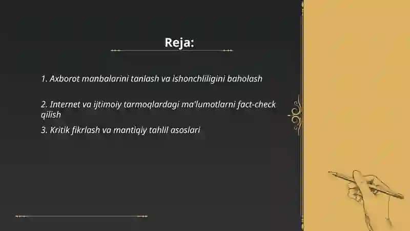 Axborotlarni mustaqil tahlil qilish kõnikmalarini egallash 2