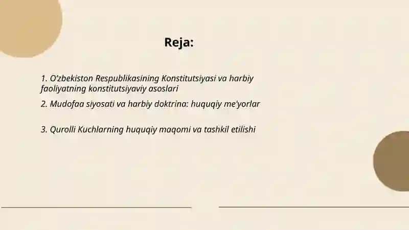 Oʻzbekiston respublikasining harbiy faoliyatidagi huquqiy asoslari 2