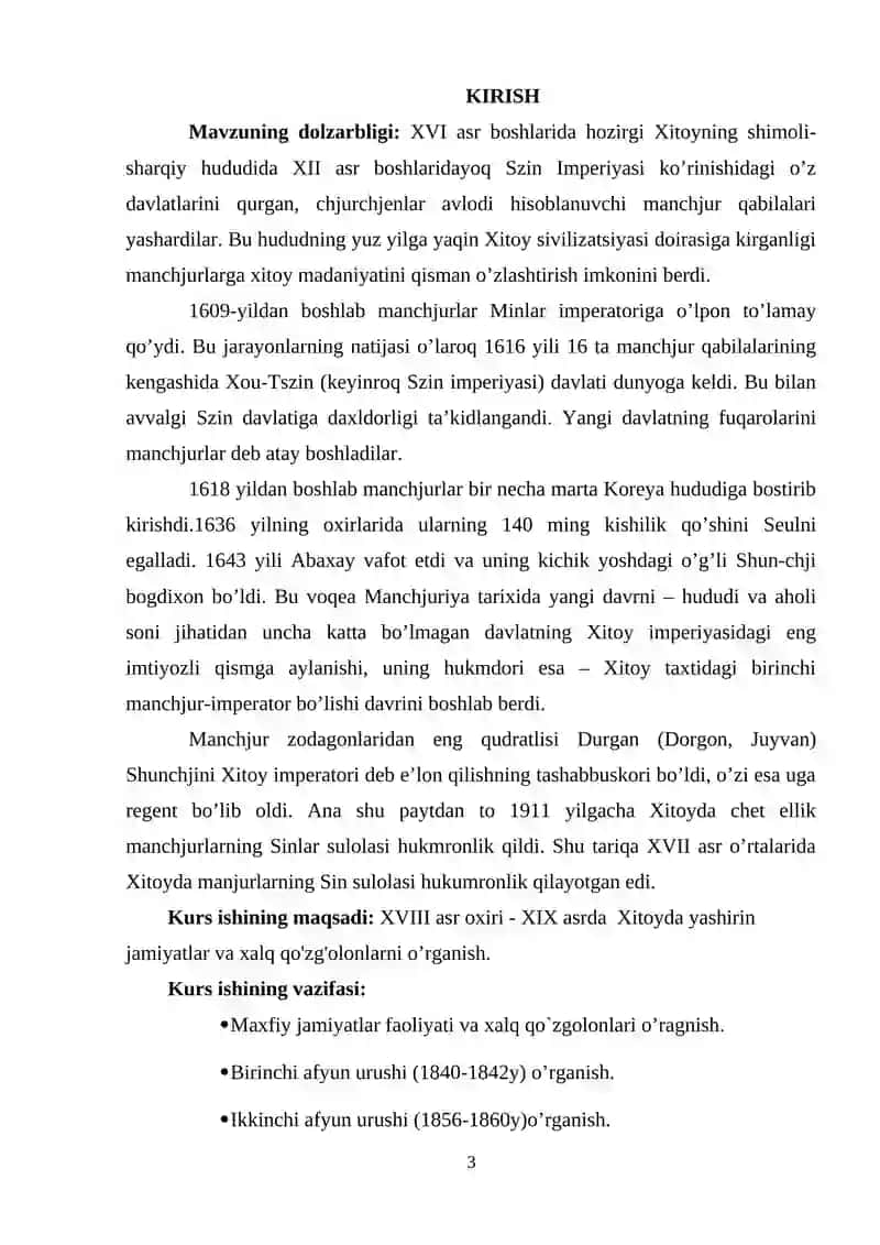 XVIII ASR OXIRI - XIX ASRDA XITOYDA YASHIRIN JAMIYATLAR VA XALQ QO'ZG'OLONLARI 2