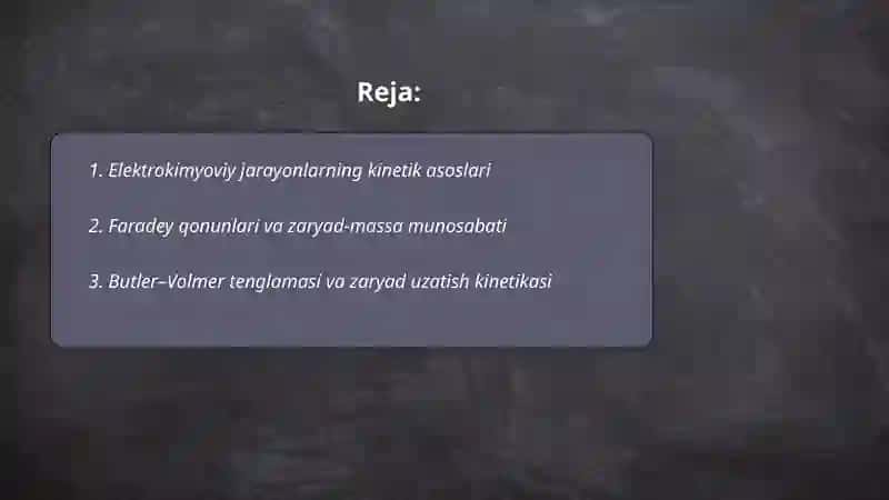 Elektrokimyoviy jarayonlarning kinetik qonuniyatlari 2