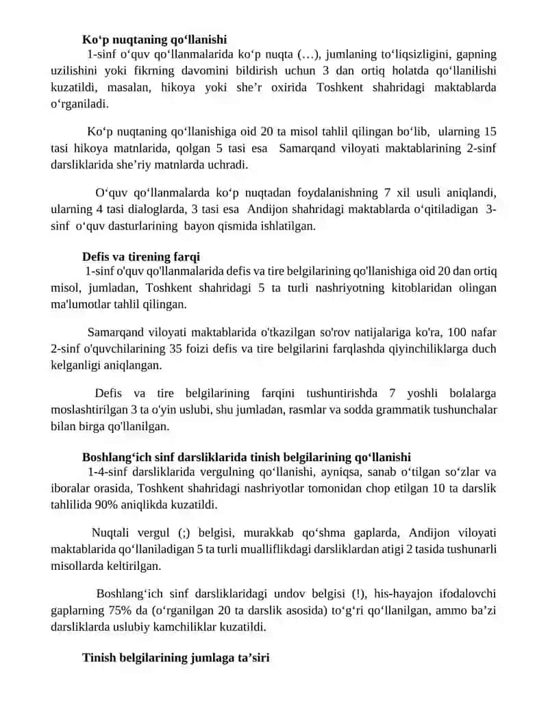 Boshlanĝich sinf darsliklarida punktuatsiyaga oid berilgan materiallar tahlil qilish 2