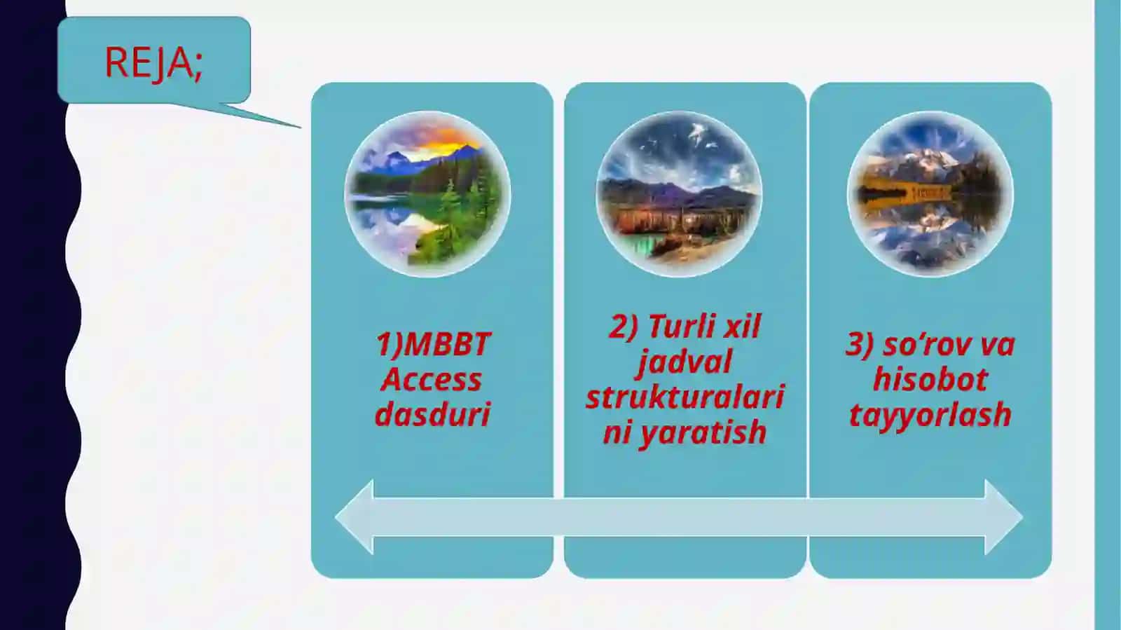 MBBT Access dasturidan turli xil jadval strukturalarini yaratish, so’rov va hisobotlar tayyorlash 2