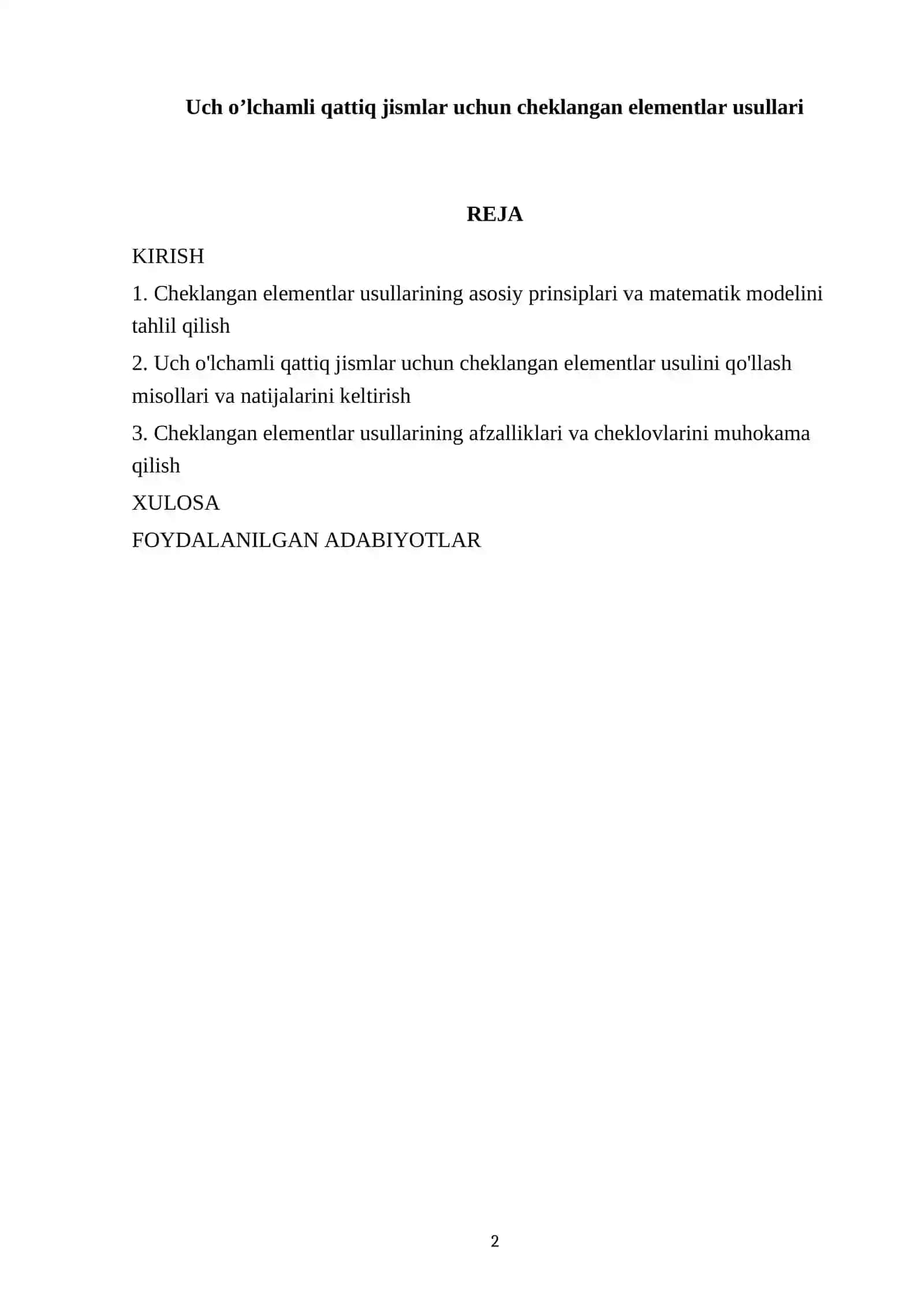 Uch oʼlchamli qattiq jismlar uchun cheklangan elementlar usullari 2