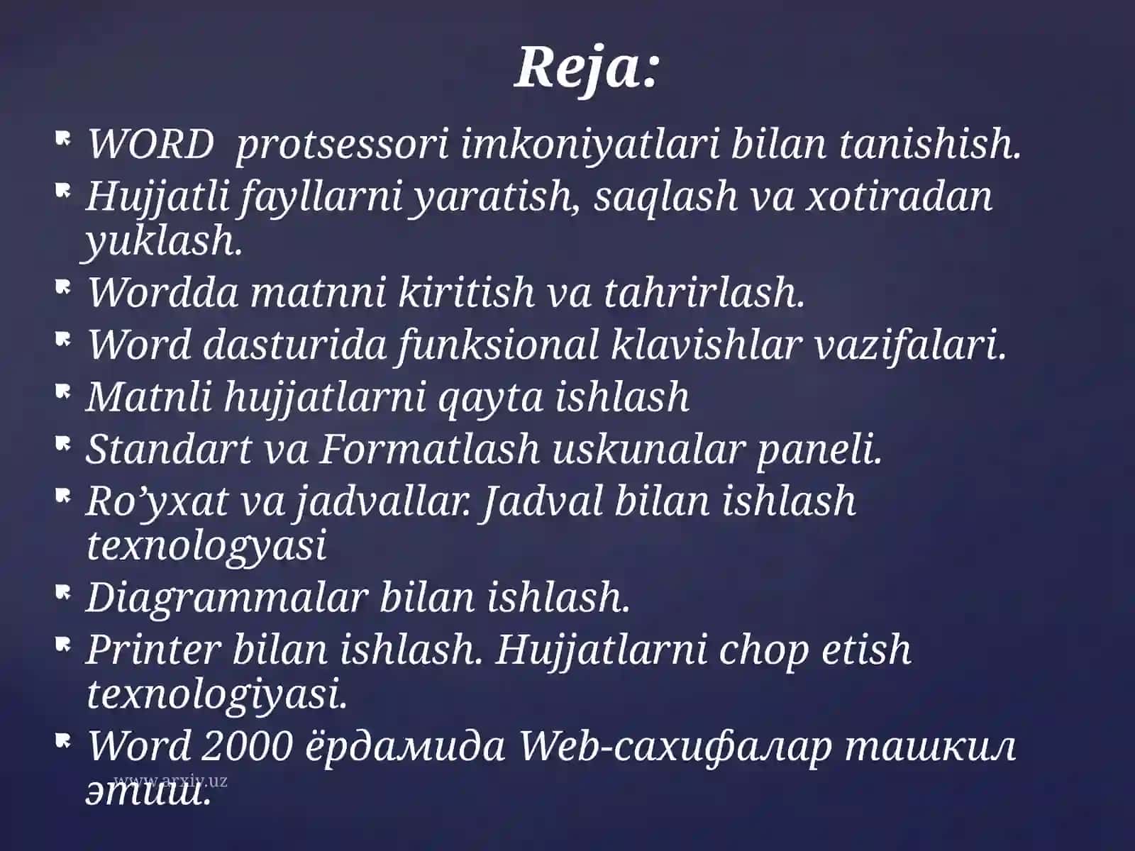 WORD prossessori imkoniyatlari bilantanishish 2