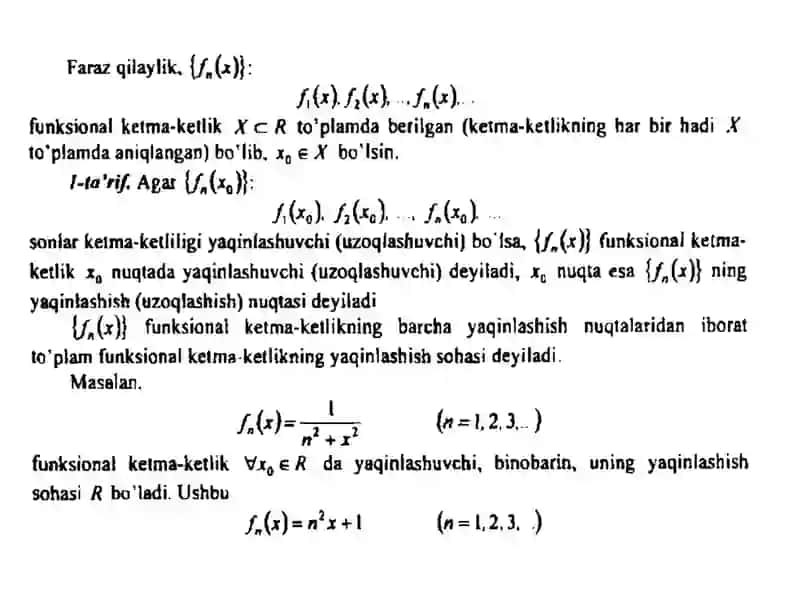 Funksional ketma ketlik va funksional qatorlar 2
