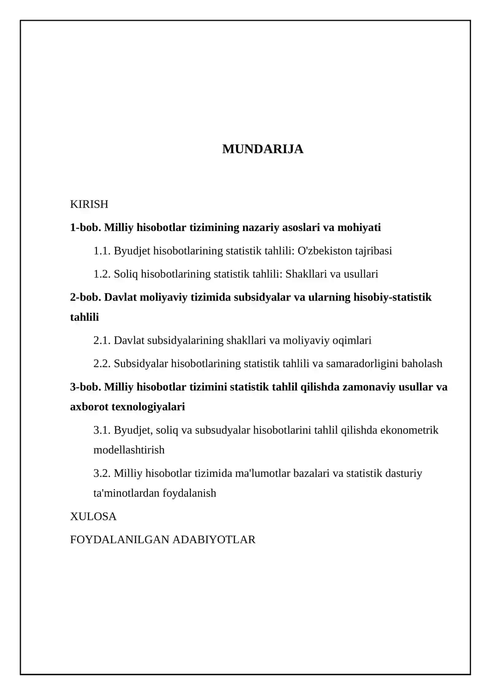 Milliy xisobotlar tizimini statistik tahlil qilish 2