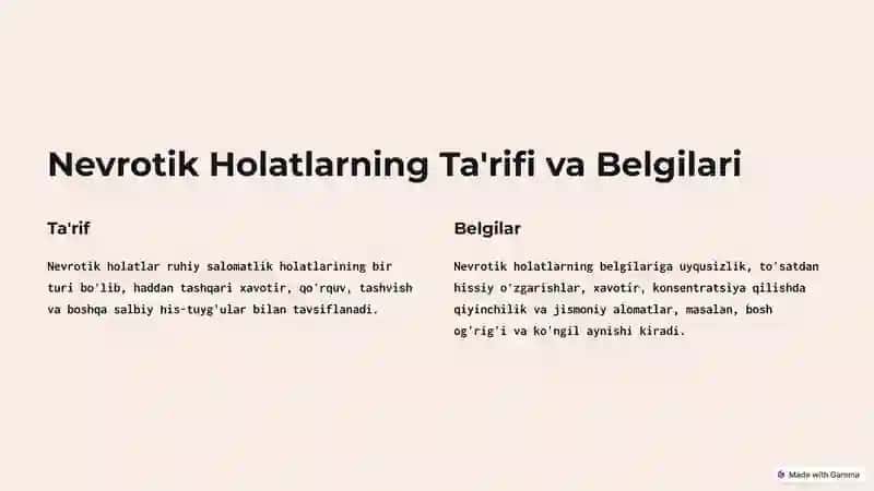 Bemorlarning Nevrotik Holatlari Tahlili 2