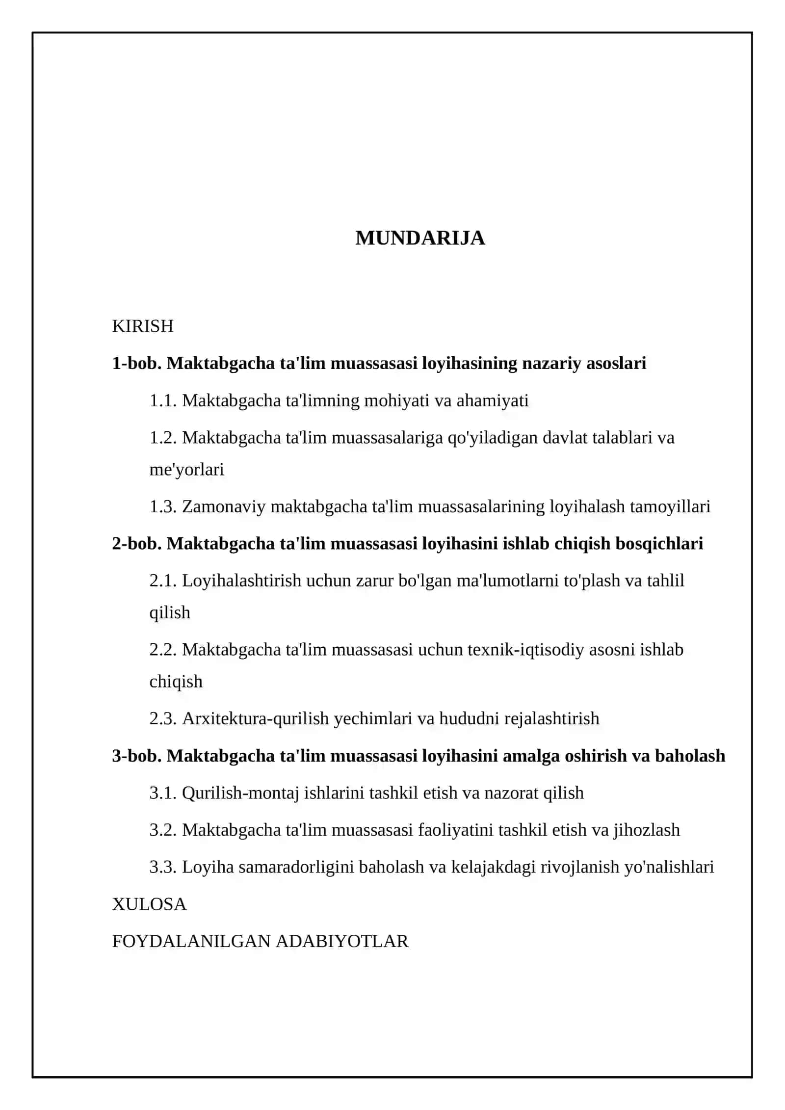 Maktabgacha ta'lim muassasasi loyihasini loyhalashtirish va ishlab chiqish 2