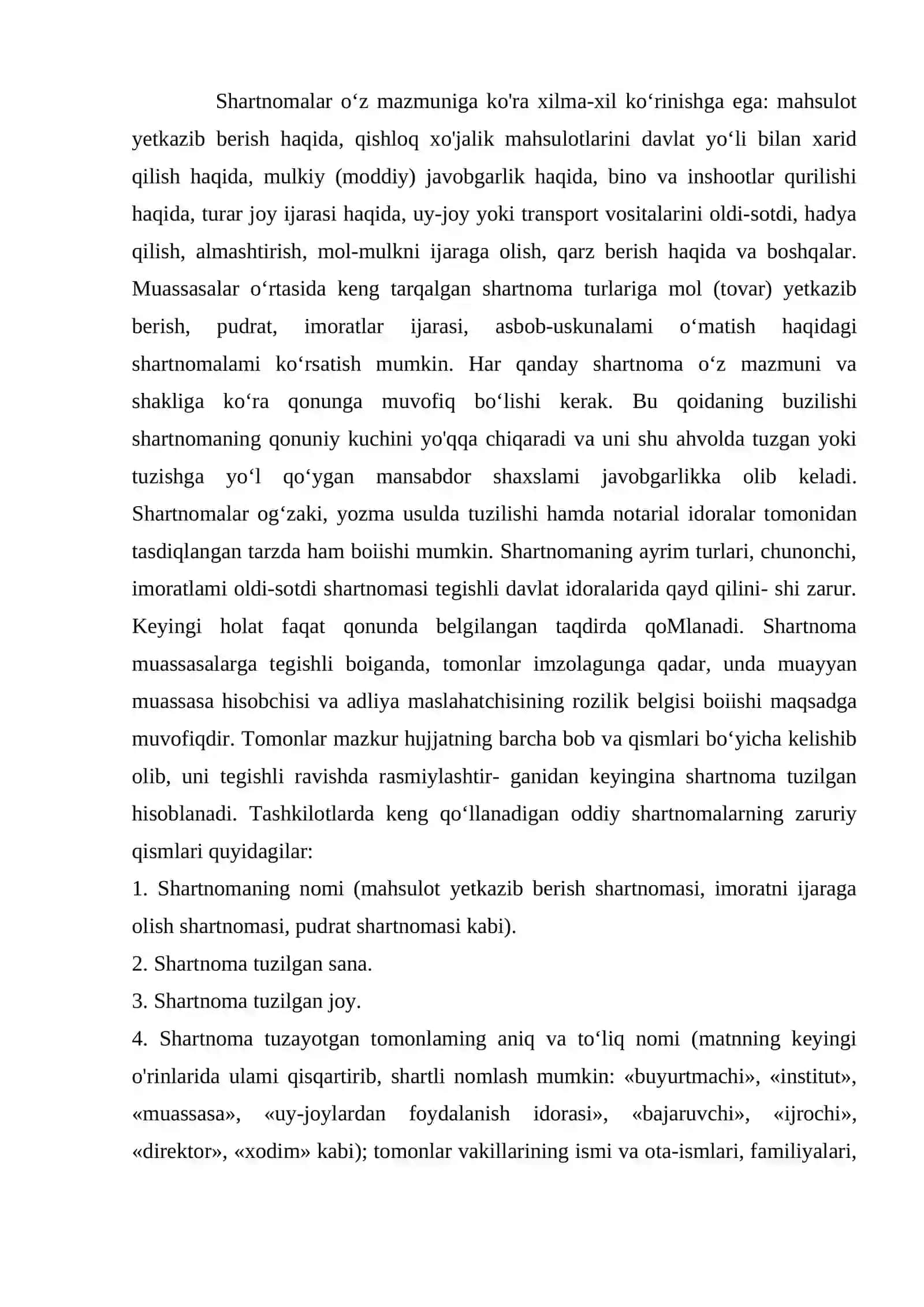 TASHKILIY VA FARMOYISH HUJJATLAR: SHARTNOMA, BUYRUQ HUJJATLARINING YOZILISH TARTIBI. FARMOYISH, GUVOHNOMANING TUZILISHI, ZARURIY QISMLARI 2