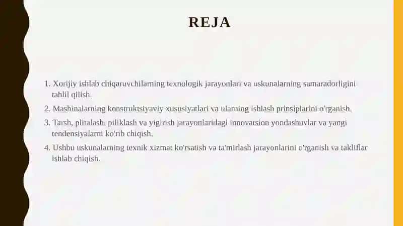 Xorijiy ishlab chiqaruvchilarning texnologik jarayonlari va uskunalarning samaradorligini tahlil qilish 2