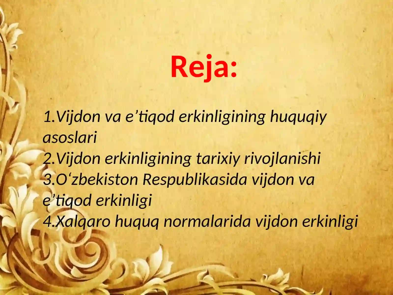 Vijdon va etiqod erkinliga tarif 2