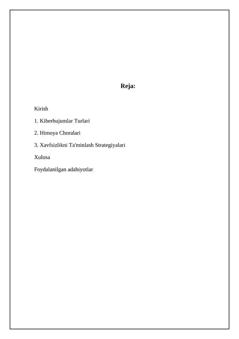 Kiberhujumlar Turlari va ularga qarshi himoya choralari 2