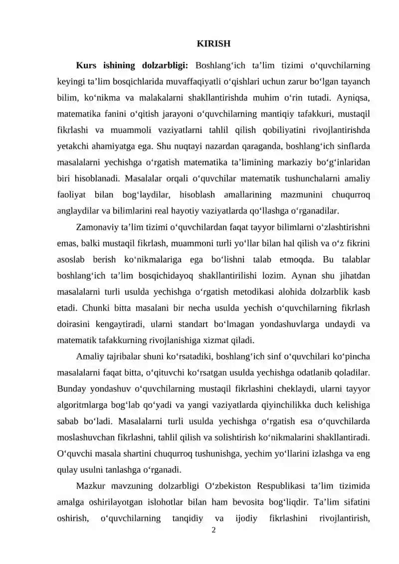 Boshlang'ich sinflarda masalalarni turli usulda yechish metodikasi 2
