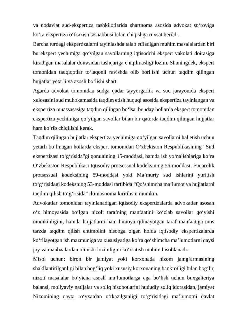 ADVOKATNING IQTISODIY SUD ISHLARINI YURITISHDAGI ISHTIROKI 2