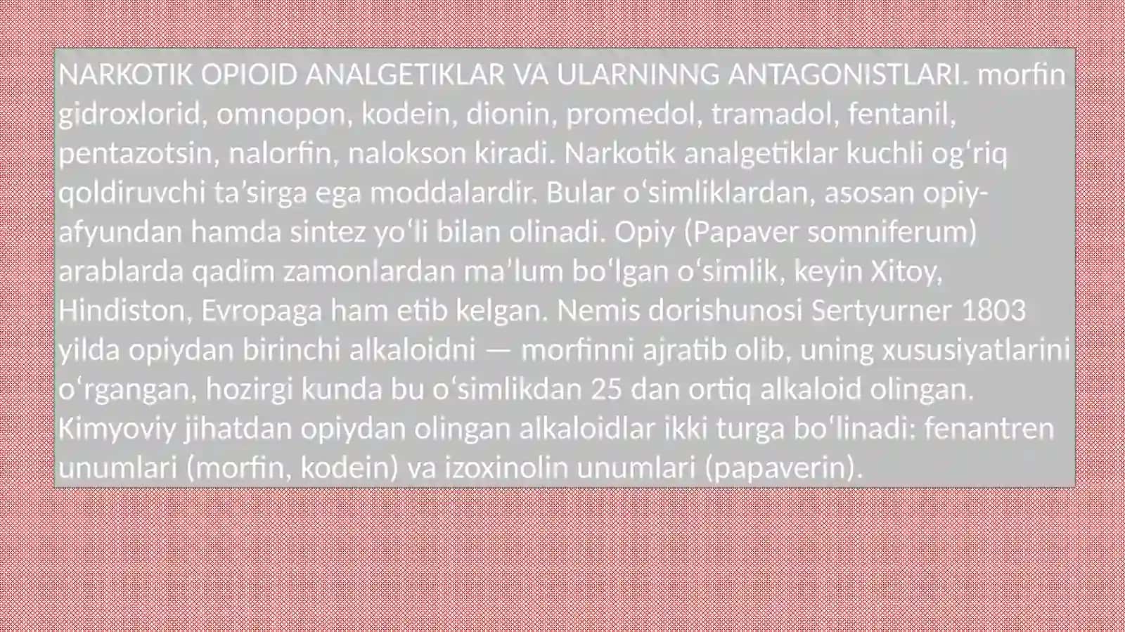 Narkotik opioid analgetiklar 2
