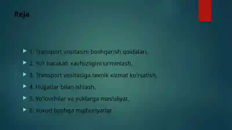 Xaydovchining majburiyatlari 2