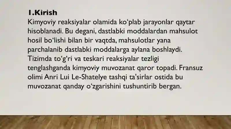 Le-Shateyle prinsipi va uning kimyoviy jarayonlardagi ahamiyati 2