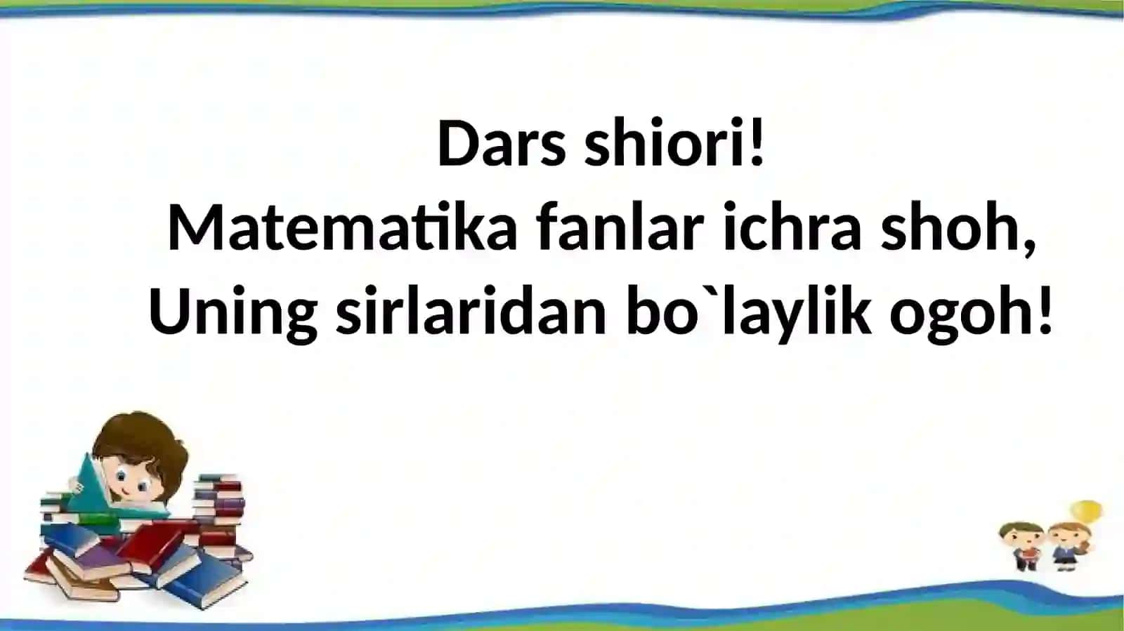 2-sinf Fan: Matematika Mavzu: Ko`paytirish va bo`lish 2
