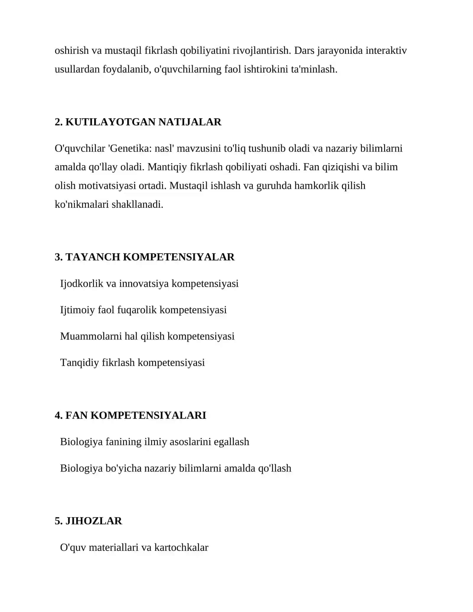 Genetika: nasl Dars Ishlanmasi 2