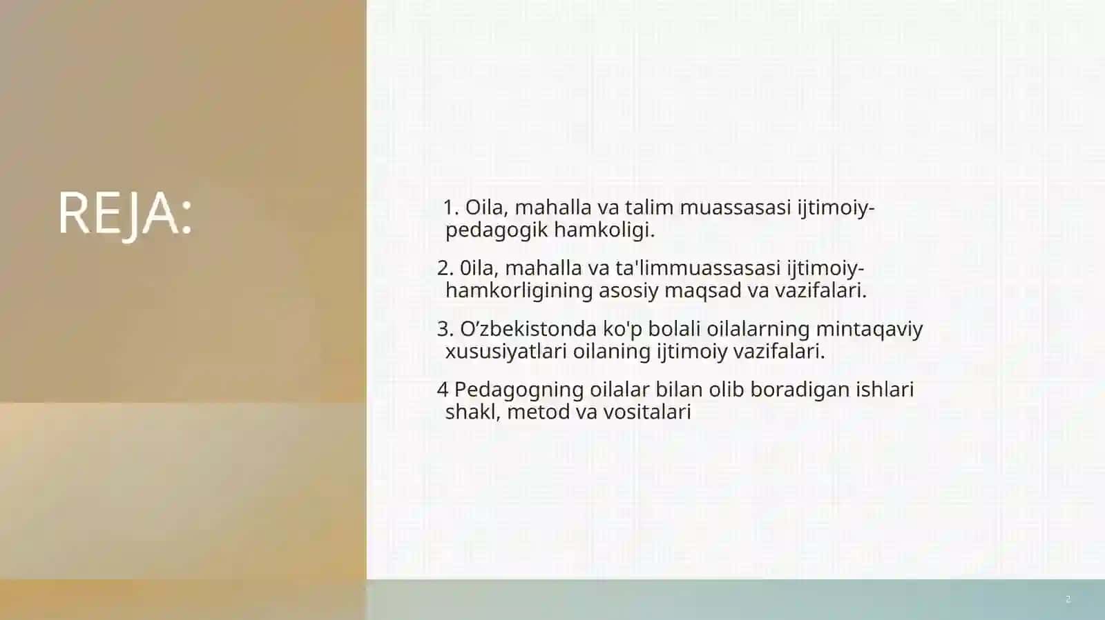 OILA, MAHALLA VA TA’LIM MUASSASASINING-PEDAGOGIK HAMKORLIGI 2
