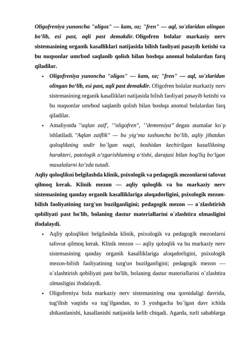 Aqliy Rivojlanishda Nuqsoni Bo'lgan Bolalar Tasnifi 2