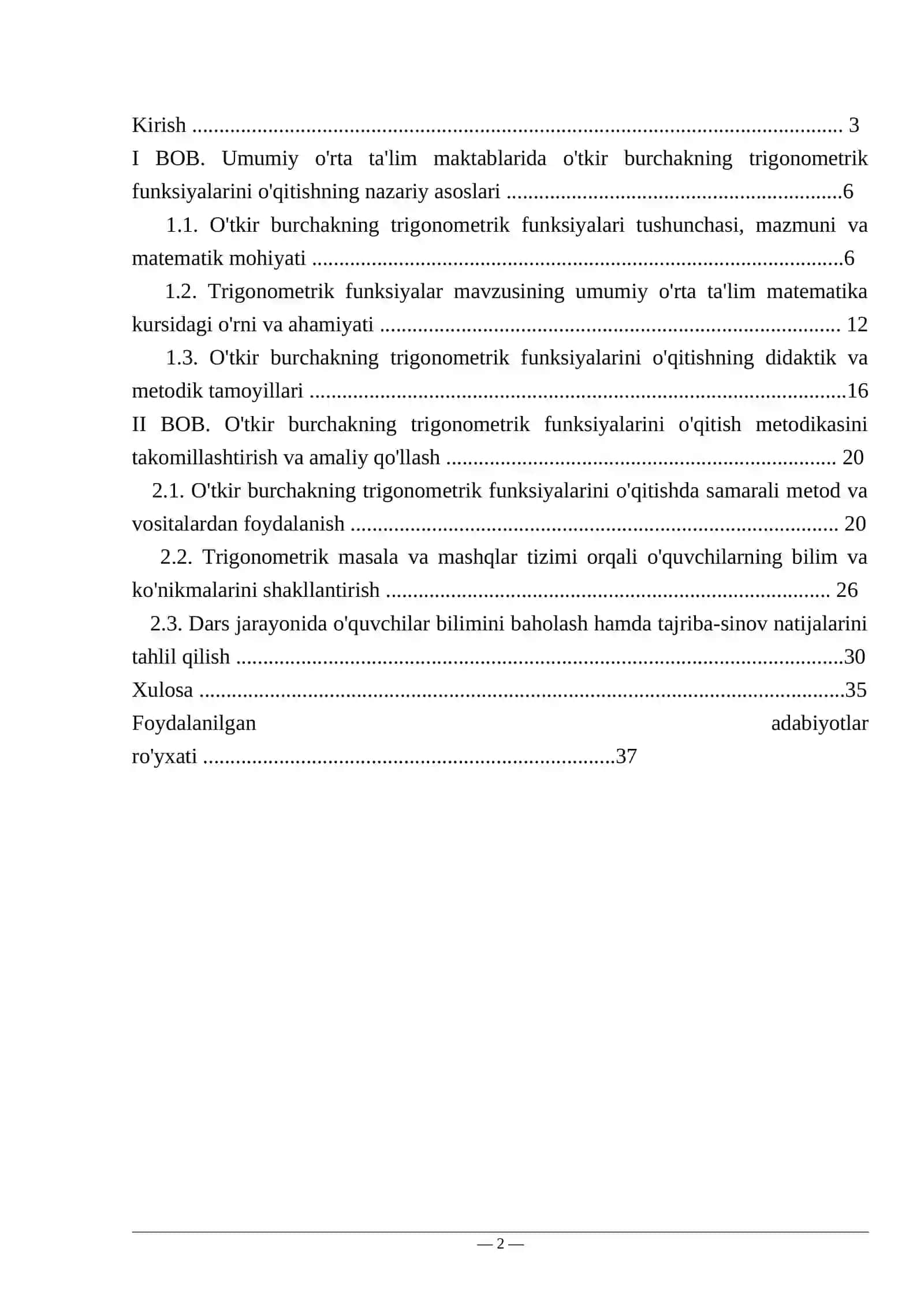 Umumiy o‘rta ta’lim maktablarida o‘tkir burchakning trigonometrik funksiyalarini o‘qitish metodikasi 2