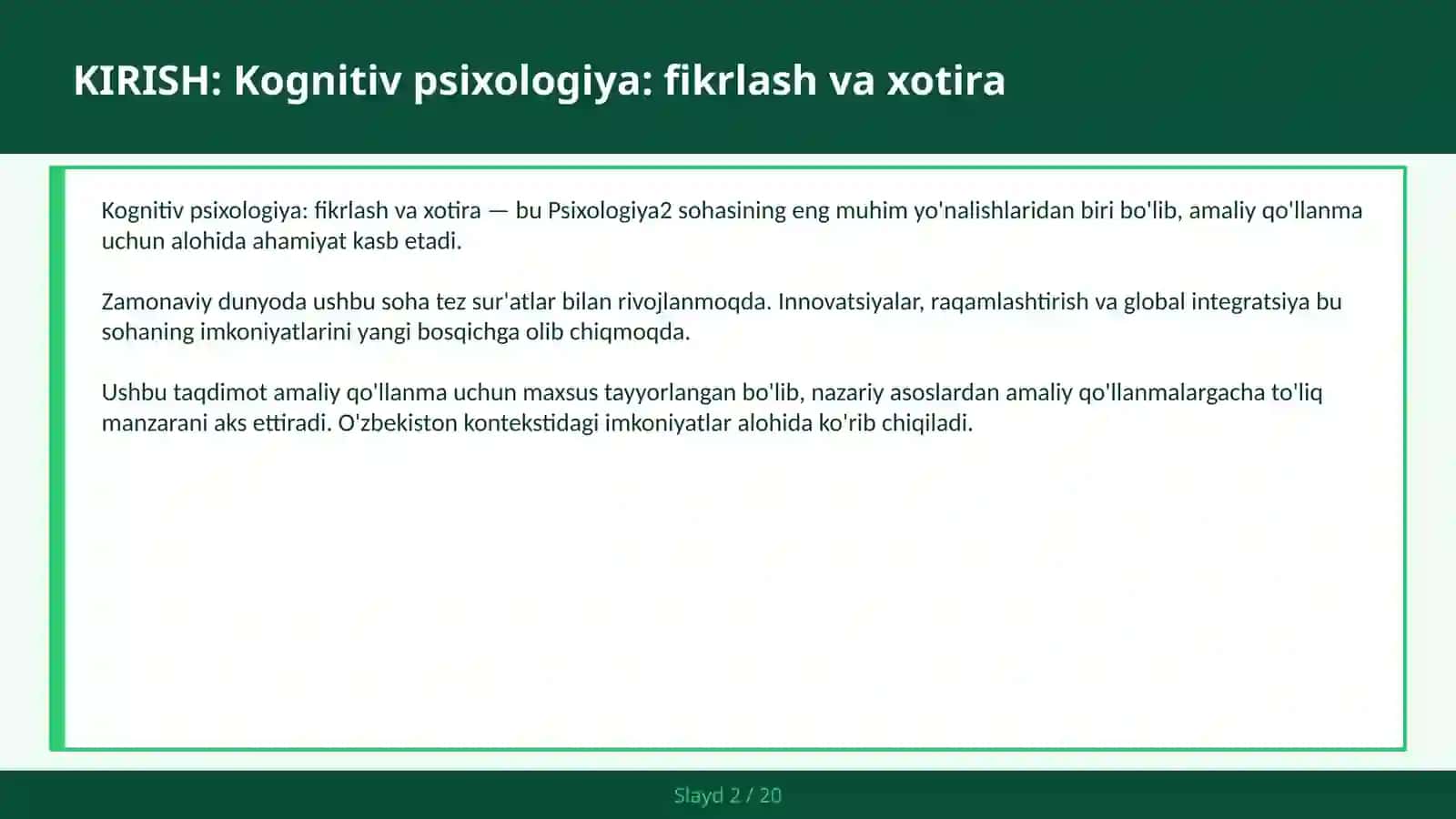 KOGNITIV PSIXOLOGIYA: FIKRLASH VA XOTIRA 2