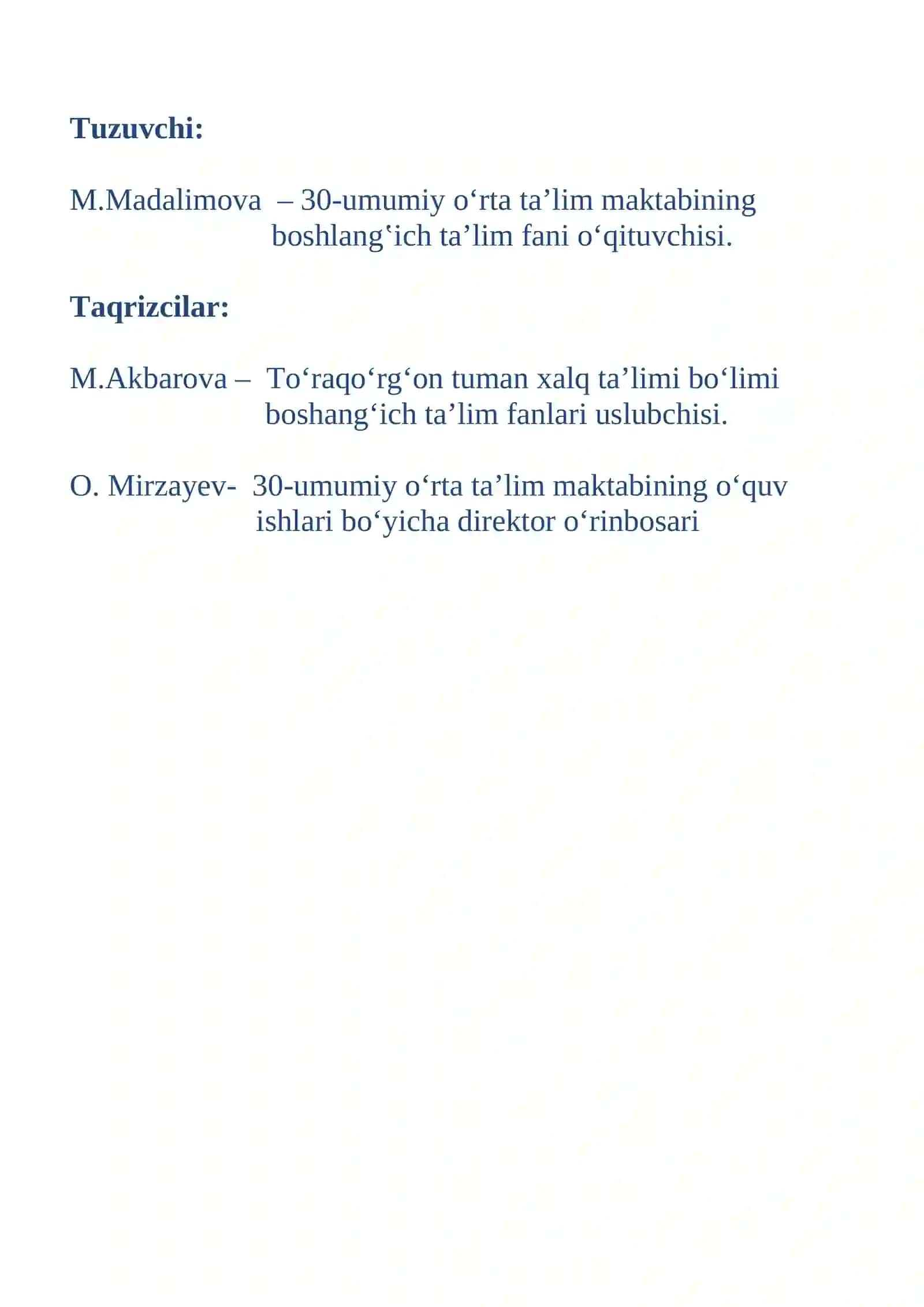3-sinf Matematika fanidan O'tilganlarni mustahkamlash dars ishlanmasi 2
