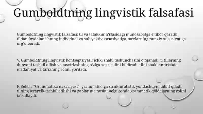 V. Gumboldt Lingvistik Konsepsiyasi, K. Beklar Grammatik Nazaryasi 2