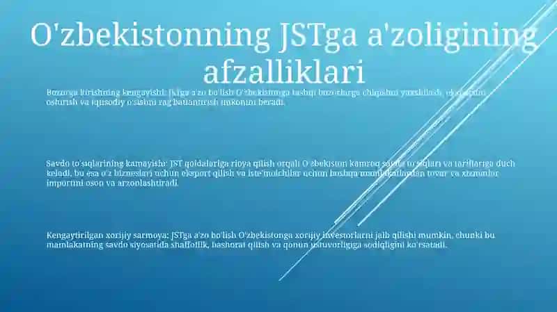 O'Zbekistonning Jahon Savdo Tashkilotiga A'Zo Bo'Lish Istiqbollari(Foyda) Va Muammolari(Zararlari) 2