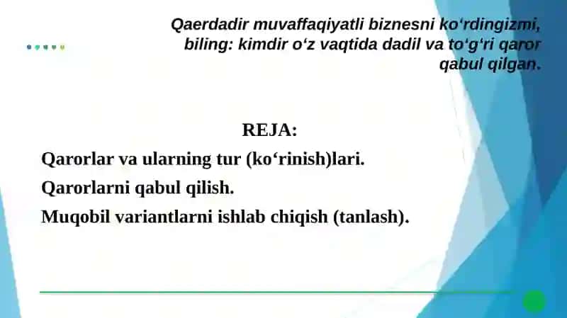 SHAXSIY MOLIYANI REJALASHTIRISHDA QARORLAR QABUL QILISH 2