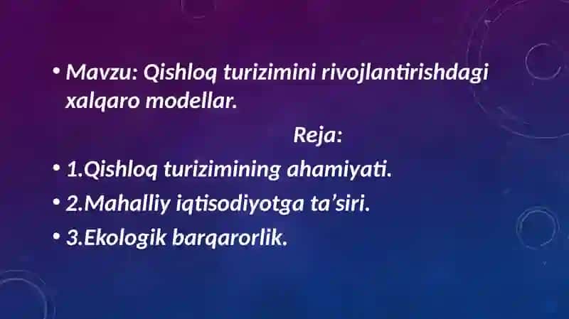 Ekologik turizm fanidan tayyorlagan taqdimoti 2