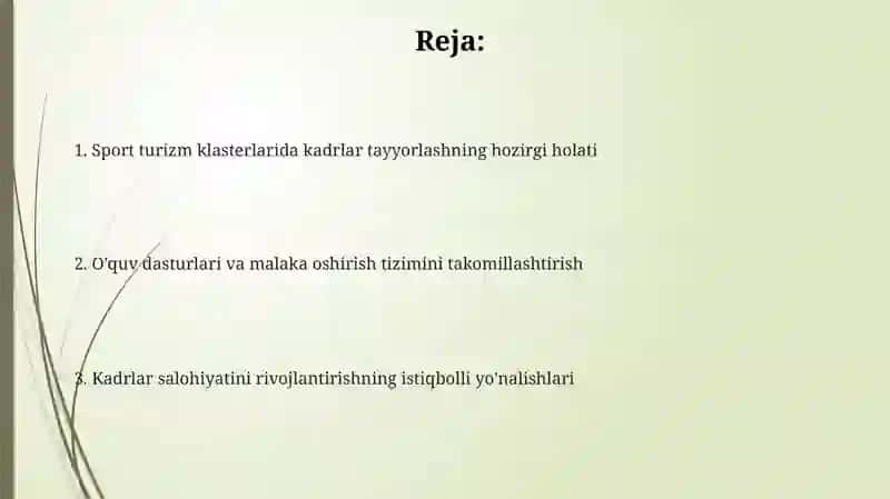 Sport turistik klasterlarida kadr tayyorlash va malaka oshirish 2